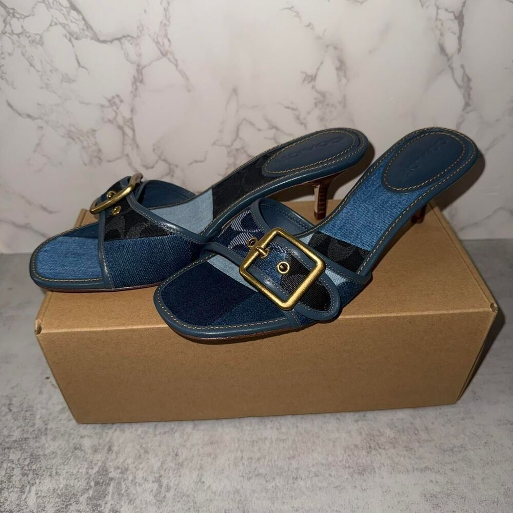 Coach Women's Navy and Blue Sandals Size 11